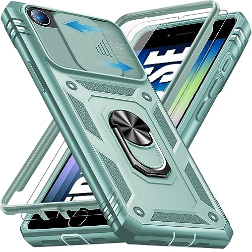 Giyer für iPhone SE 2022/2020 8 7 Hülle mit Schutzfolie, Handyhülle für iPhone 8 mit Kameraschutz 360° Metall Ring Ständer Stoßfest Bumper Schutzhülle für iPhone SE Case Cover Tache (Minzgrün) von Giyer