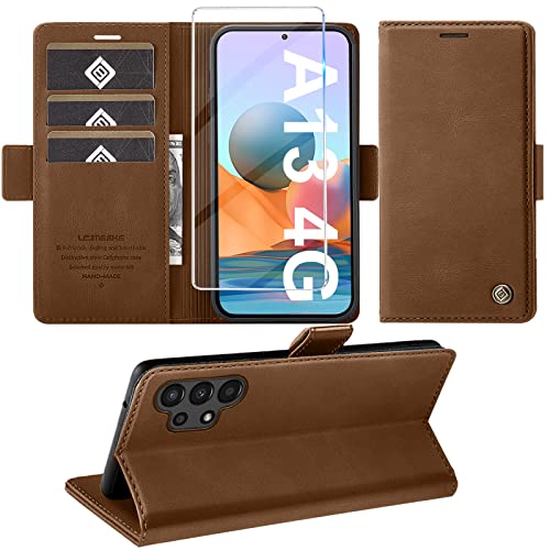 Handyhülle für Samsung Galaxy A13 4G/5G Hülle mit Schutzfolie, Standfunktion Kartenfach Wallet Premium Leder Schutzhülle A13 Flip Case Cover Stoßfeste Klapphülle A13 6.5 Zoll (braun) von Giyer