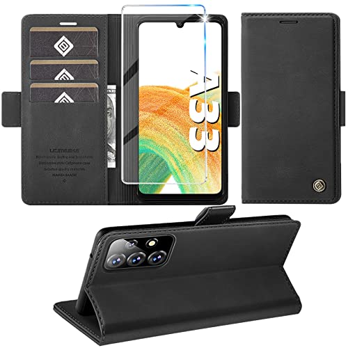 Handyhülle für Samsung Galaxy A33 5G Hülle mit Schutzfolie, Standfunktion Kartenfach Wallet Premium Leder Schutzhülle für Samsung A33 5G Flip Case Klapphülle 6.4" Zoll von Giyer