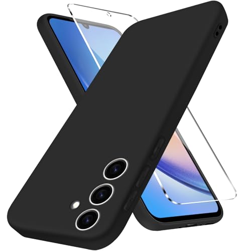 Handyhülle für Samsung Galaxy A34 5G Hülle mit Schutzfolie, Weiche Soft Silikon Flüssigsilikonhülle Kameraschutz Vollschutz Bumper Handyschutz Schutzhülle für Samsung A34 Case Cover Tasche (Schwarz) von Giyer