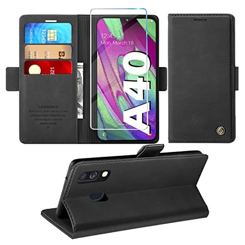 Handyhülle für Samsung Galaxy A40 Hülle mit Schutzfolie, Standfunktion Kartenfach Wallet Premium Leder Schutzhülle A40 Flip Case Cover Stoßfeste Klapphülle A40 5.9 Zoll (Schwarz)… von Giyer