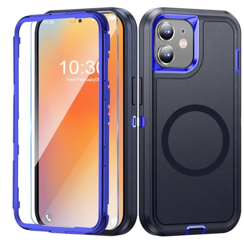 Giyer Handyhülle für iPhone 11 Hülle mit Schutzfolie, 360° Stoßfest Robust Panzerhülle für Phone 11 5G Case Cover Schutzhülle mit Magnetisch (Blau, Für iPhone 11) von Giyer