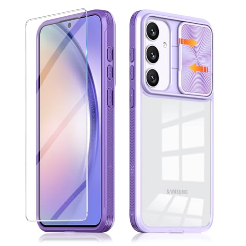 Handyhülle für Samsung Galaxy A54 5G Hülle mit Schutzfolie, Kameraschutz Schutzhülle A54 Dünn Transparent Clear Hard Stoßfest Bumper Full Case für Samsung A54 5G Panzerhülle (Lila) von Giyer