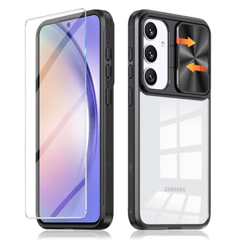 Handyhülle für Samsung Galaxy A54 5G Hülle mit Schutzfolie, Kameraschutz Schutzhülle A54 Dünn Transparent Clear Hard Stoßfest Bumper Full Case für Samsung A54 5G Panzerhülle (Schwarz) von Giyer