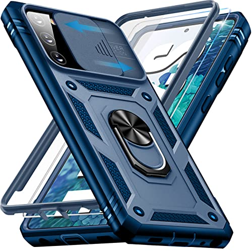 Handyhülle für Samsung Galaxy S20 FE Hülle mit Schutzfolie, Galaxy S20 FE 4G/5G Schutzhülle mit Kameraschutz 360° Drehbarer Metall Ring Ständer Stoßfest Bumper S20 FE 6.5" Case (Blau) von Giyer