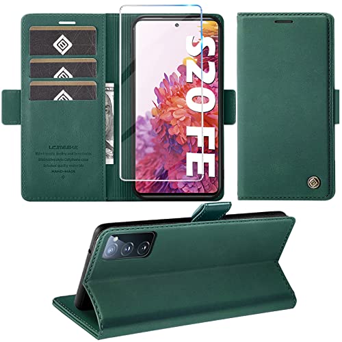 Handyhülle für Samsung Galaxy S20 FE Hülle mit Schutzfolie, Standfunktion Kartenfach Wallet Premium Leder Schutzhülle S20 FE 4G/5G Flip Case Cover Stoßfeste Klapphülle (Grün) von Giyer