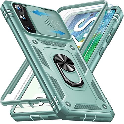 Handyhülle für Samsung Galaxy S21 FE 5G Hülle mit Schutzfolie, Galaxy S21 FE Schutzhülle mit Kameraschutz 360° Drehbarer Metall Ring Ständer Stoßfest Bumper S21 FE 6.4" Case Cover (Grün) von Giyer