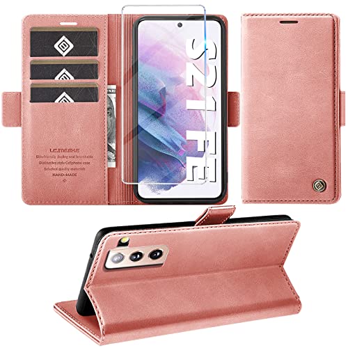 Handyhülle für Samsung Galaxy S21 FE 5G Hülle mit Schutzfolie, Standfunktion Kartenfach Wallet Premium Leder Schutzhülle S21 FE 5G Flip Case Cover Stoßfeste Klapphülle S21 FE 5G 6,41 Zoll von Giyer