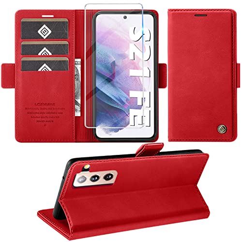 Handyhülle für Samsung Galaxy S21 FE 5G Hülle mit Schutzfolie, Standfunktion Kartenfach Wallet Premium Leder Schutzhülle S21 FE 5G Flip Case Cover Stoßfeste Klapphülle S21 FE 5G 6,41 Zoll von Giyer