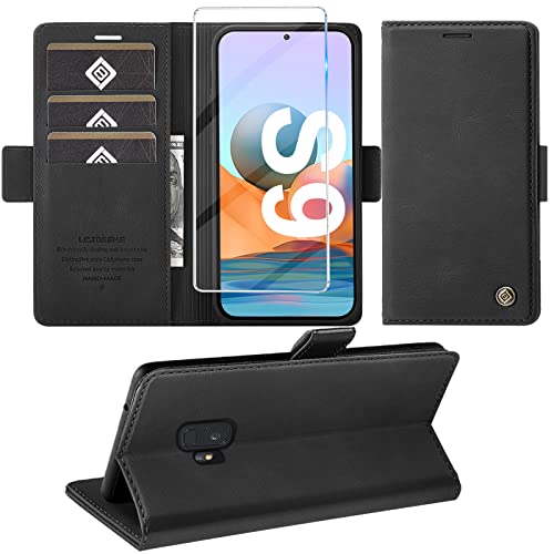 Handyhülle für Samsung Galaxy S9 Hülle mit Schutzfolie, Standfunktion Kartenfach Wallet Premium Leder Schutzhülle S9 Flip Case Cover Stoßfeste Klapphülle S9 5.8 Zoll (Black) von Giyer
