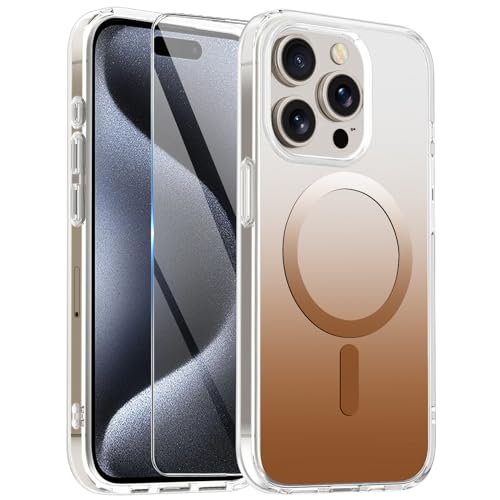 Handyhülle für iPhone 15 Pro Hülle mit Schutzfolie, Durchscheinende Matt Farbverlauf Kratzfeste Schutzhülle Phone 15 Pro 6.1'' Magnetic Case Cover [Unterstützt kabelloses Laden] (Orange, 15 Pro) von Giyer