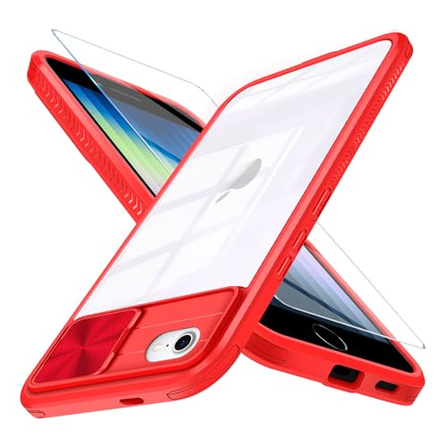 Handyhülle für iPhone SE 8 7 Hülle mit Schutzfolie, Kameraschutz Magnetkraft Schutzhülle Phone SE 2022 Dünn Transparent Clear Hard Stoßfest Bumper Case für iPhone SE Magnetisch Panzerhülle (Rot) Handyhülle für iPhone SE 8 7 Hülle mit Schutzfolie, Kameraschutz Magnetkraft Schutzhülle Phone SE 2022 Dünn Transparent Clear Hard Stoßfest Bumper Case für iPhone SE Magnetisch Panzerhülle (Rot) von Giyer