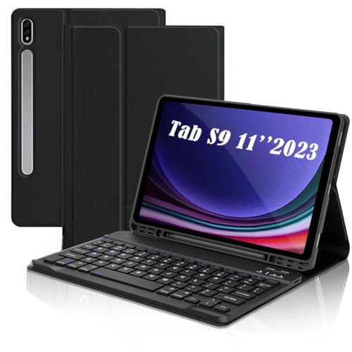 Gjinniuk Tastaturhülle für Galaxy Tab S9/S8/S7 11 Zoll, Samsung Tablet S9 S8 S7 Cover mit Tastatur Eingebauter Stifthalter Modell: SM-X700/X706/T870/T875/T878 SM-X710, SM-X716B - Schwarz von Gjinniuk