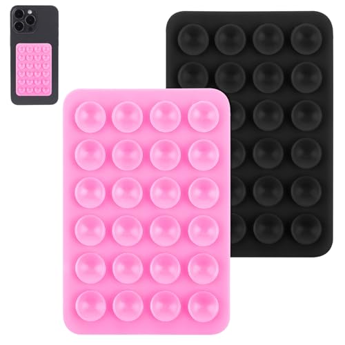 Gjinxi 2 Stück Silikon Handyhalterung Silikon-Saugnäpfe Doppelseitiger Handy Saugnapfhalter Saugnapf Mehrzweck Handyhalterung Anti-Rutsch-Handyhalter für Selfies und Videos(Rosa, Schwarz) von Gjinxi