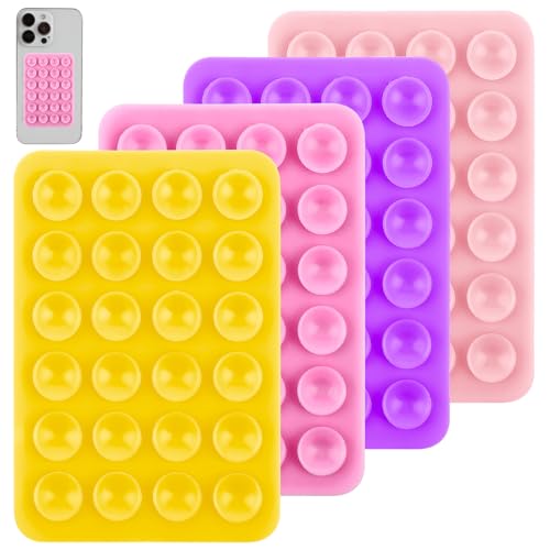 Gjinxi 4 Stück Silikon Handyhalterung Doppelseitiger Handy Saugnapfhalter Silikon Saugnäpfe Anti Rutsch Handyhalter für Alle Handy Modelle (Gelb, Hellrosa, Rosa, Lila) von Gjinxi