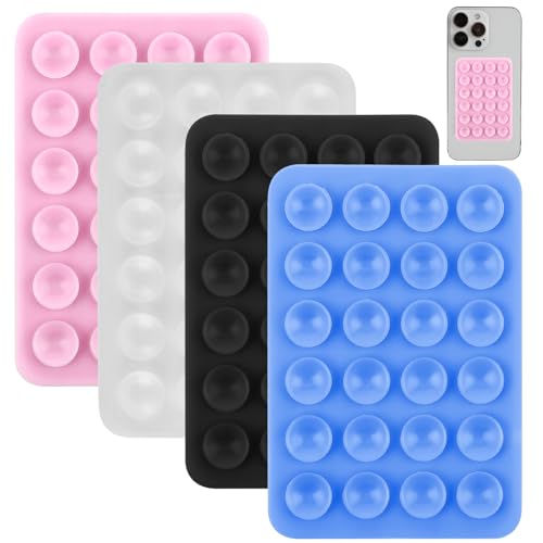 Gjinxi 4 Stück Silikon Handyhalterung Doppelseitiger Handy Saugnapfhalter Silikon Saugnäpfe Anti Rutsch Handyhalter für Alle Handy Modelle (Transparent, Hellrosa, Schwarz, Himmelblau) von Gjinxi