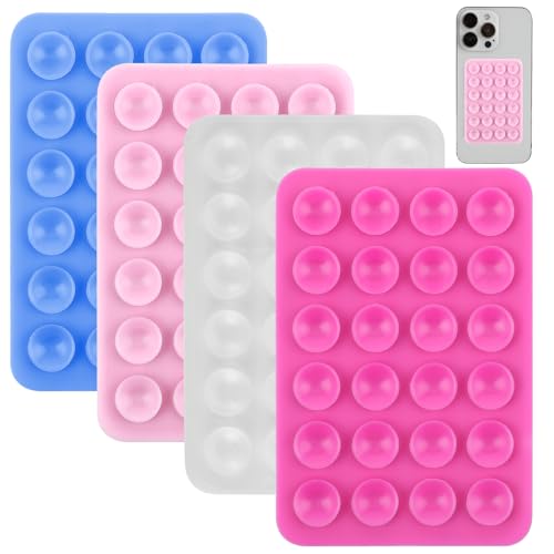 Gjinxi 4 Stück Silikon Handyhalterung Doppelseitiger Handy Saugnapfhalter Silikon Saugnäpfe Anti Rutsch Handyhalter für Alle Handy Modelle (Transparent, Rosa, Hellrosa, Himmelblau) von Gjinxi