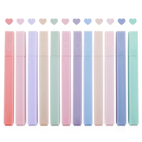 Gjinxi Ästhetische Textmarker, 12PCs Meißelspitze Marker Stifte niedliche bunte Textmarker für Journaling Planer Notizen Pastell Farbe Bibel Textmarker keine Bleed,(12 Frühling Farben) von Gjinxi