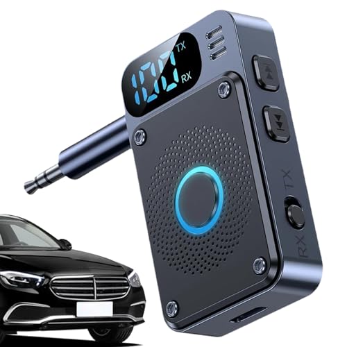 GjnjfdF Drahtloser Sender,Auto-FM-Sender mit Digitaldisplay | 3,5-mm-Empfänger Audio-Konverter für Smartphones, Kopfhörer, Computer, Gitarren & Tablets von GjnjfdF