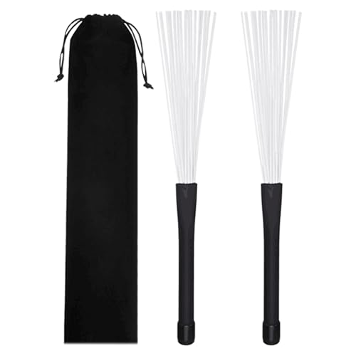 GjnjfdF Trommelbürsten Set, Trommelbürste, 2x einziehbare Drahtdraht -Drum -Pinsel, Musikinstrumente Zubehör tragbar mit Kordelstring -Tasche für Klassenzimmer, Konzert von GjnjfdF