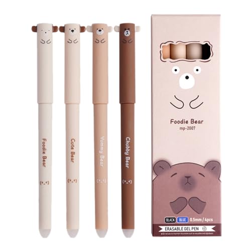 Gkumgwo Löschbare Gelstifte, Stift mit Radiergummi, Animal Black Ball Point Stifte, 5x feiner Punkt reibungsloses Schreiben süßes stationäres Set, Schulmaterial für Kinder Schüler Erwachsene von Gkumgwo