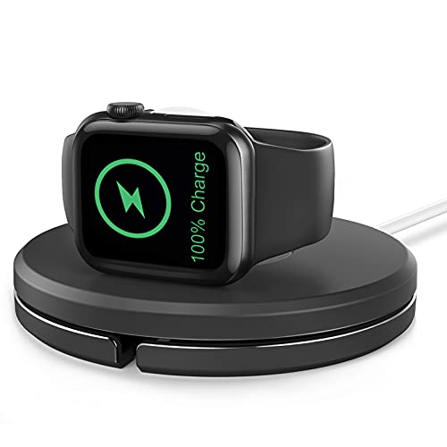 Gladgogo Halterung für Apple Watch Stand, kompatibel mit Apple Watch Serie 6/5/4/3/2/1/SE, Ladestation für iWatch mit Nacht Stand Dock Kabelmanagement (mit Ladekabel) - Schwarz von Gladgogo