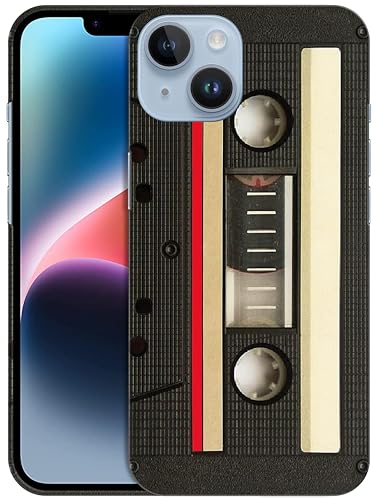 GlamCase Designer-Schutzhülle für iPhone 14 (15,5 cm / 6,1 Zoll), Vintage-Kassetten-Design, bedruckt, schmale Passform, niedlich, Kunststoff, Hartschale, zum Aufstecken, mehrfarbig von GlamCase