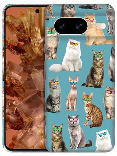 GlamCase Schutzhülle für Google Pixel 8 5G, Google Pixel 8 5G, Katzenmuster mit Sonnenbrille, blaugrün, bedruckt, schlank und elegant, niedlich, Kunststoff, Designer-Schutzhülle für S22 Ultra 5G von GlamCase