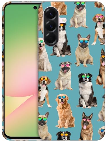 GlamCase Schutzhülle für Samsung Galaxy A56 5G, Galaxy A56 – Hundemuster mit Sonnenbrille, blaugrünes Design, bedruckt, schlank und elegant, niedlich, Kunststoff, Hartschale, Designer-Schutzhülle für GlamCase Schutzhülle für Samsung Galaxy A56 5G, Galaxy A56 – Hundemuster mit Sonnenbrille, blaugrünes Design, bedruckt, schlank und elegant, niedlich, Kunststoff, Hartschale, Designer-Schutzhülle für von GlamCase