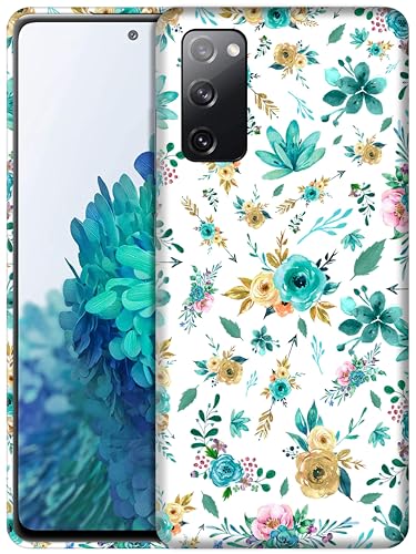 GlamCase Schutzhülle für Samsung Galaxy S20 FE 5G / 4G / 5G 2022 – Blaugrünes Blumenmuster, bedruckt, schlanke Passform, niedliches Kunststoff-Hartschalen-Schutzhülle, Designer-Schutzhülle für S20 FE von GlamCase