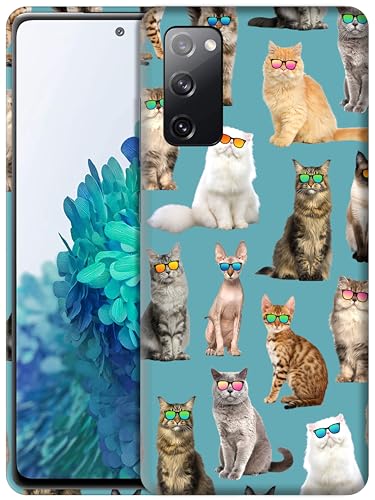 GlamCase Schutzhülle für Samsung Galaxy S20 FE 5G / 4G / 5G 2022 – Katzenmuster mit Sonnenbrille, blaugrün, bedruckt, schlanke Passform, niedlich, Kunststoff, Hartschale, Designer-Schutzhülle für S20 von GlamCase