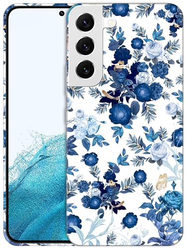 GlamCase Schutzhülle für Samsung Galaxy S22 Plus, Samsung Galaxy S22 Plus, blaues Blumenmuster, bedruckt, schmale Passform, niedlich, Kunststoff, Hartschale, Designer-Schutzhülle für Samsung S22 Plus von GlamCase
