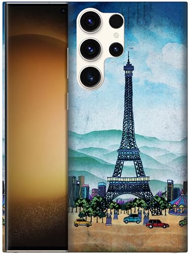GlamCase Schutzhülle für Samsung Galaxy S23 Ultra, Samsung Galaxy S23 Ultra – Eiffelturm, Paris, Bergstadt, bedruckt, schlank, niedlich, Kunststoff, Hartschale, Designer-Schutzhülle für S23 Ultra, von GlamCase