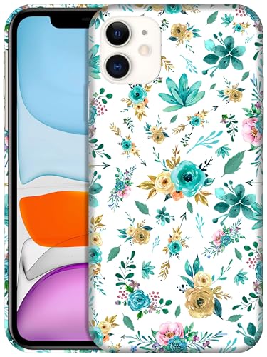 GlamCase Schutzhülle für iPhone 11, iPhone 11 – Blaugrünes Blumenmuster, bedruckt, schmale Passform, niedlich, Kunststoff, Hartschale, zum Aufstecken, Designer-Schutzhülle für iPhone 11 von GlamCase