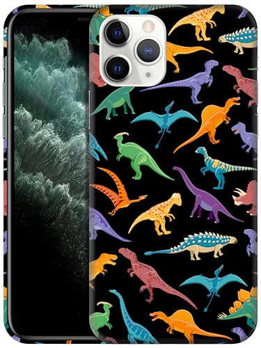 GlamCase Schutzhülle für iPhone 11 Pro, iPhone 11 Pro – Dinosaurier-Design, mehrfarbiges Muster, bedruckt, schmale Passform, niedlich, Kunststoff, Hartschale, zum Aufstecken, Designer-Schutzhülle für von GlamCase