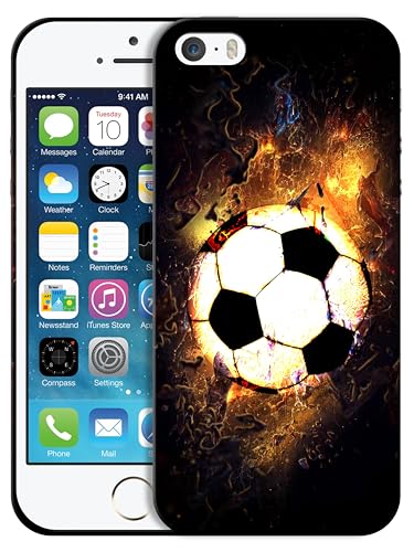 GlamCase Schutzhülle für iPhone 5 / 5S / SE 2016 (1. Generation), Motiv Fußball auf Feuer, schlankes Design, Kunststoff, zum Aufstecken, Weiß von GlamCase