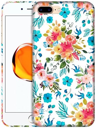 GlamCase Schutzhülle für iPhone 7 Plus/8 Plus, iPhone 7 Plus/8 Plus – Blumen-Rosa, Blaugrün, Aquarell-Muster, bedruckt, schmale Passform, niedliche Kunststoff-Hartschalen-Schutzhülle für iPhone 7 von GlamCase