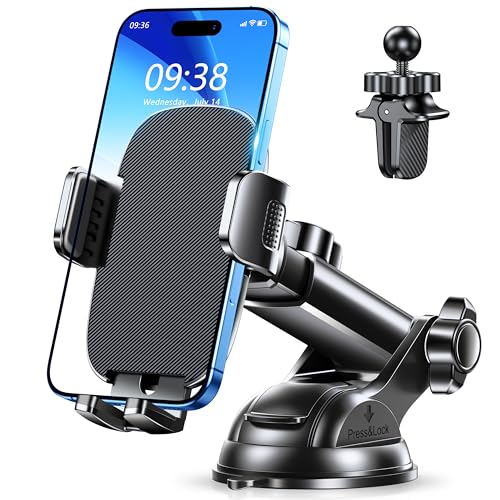 Glangeh 4 in 1 Handyhalterung Auto Saugnapf mit überlegener Grifftechnologie fur Lüftung Armaturenbrett Windschutzscheibe, 360° drehbar und Einhandentriegelung KFZ Handyhalterung für 4“-7“-Telefon von Glangeh