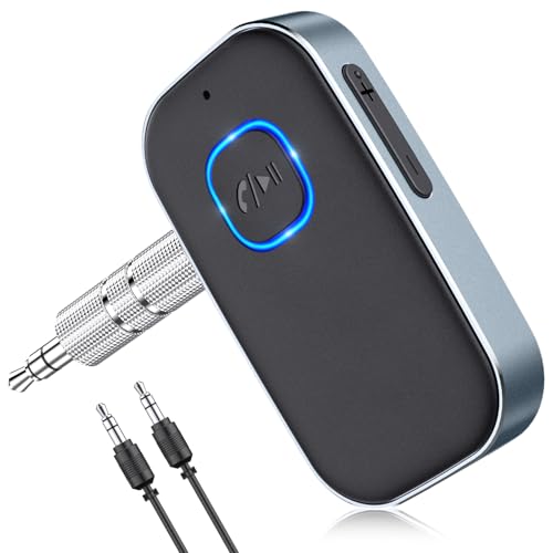 Glangeh Bluetooth 5.3 Adapter Auto, Upgraded Lärmminderung 3,5mm Aux Bluetooth Adapter, 16H Standby Empfänger Receiver Klinke für Auto Audio System, Kopfhörer, Speaker, Stereo-Endstufen (Grau) von Glangeh