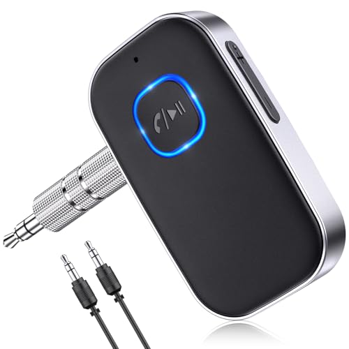 Glangeh Bluetooth 5.3 Adapter Auto, Upgraded Lärmminderung 3,5mm Aux Bluetooth Adapter, 16H Standby Empfänger Receiver Klinke für Auto Audio System, Kopfhörer, Speaker, Stereo-Endstufen von Glangeh