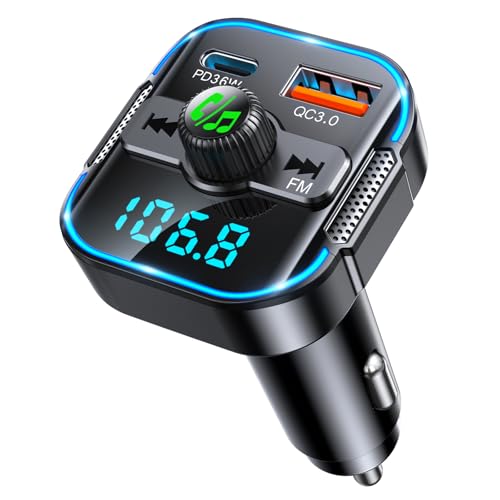 Glangeh Schnelles Autoladegerät (PD 36W & QC3.0 18W) FM Transmitter Auto Bluetooth - Bluetooth Adapter Auto mit Dual Mikrofon, unterstützt Siri-Assistent & Freisprecheinrichtung von Glangeh