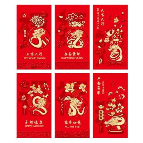 Briefumschläge für Rötungen, Drachenjahr, Rötungen, für chinesisches Neujahr, Frühlingsfest, Glück, Geld, Segen, Taschen für Kinder, 6 Stück von Glanhbnol