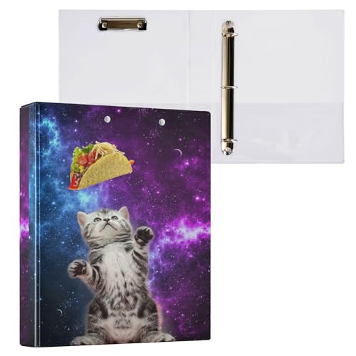 Glaphy Cute Taco Cat Galaxy 3-Ringbuch, Hardcover, 3,8 cm, runder Ringordner und flaches Klemmbrett, hält 200 Blatt, Bürobedarf, 2 Stück von Glaphy