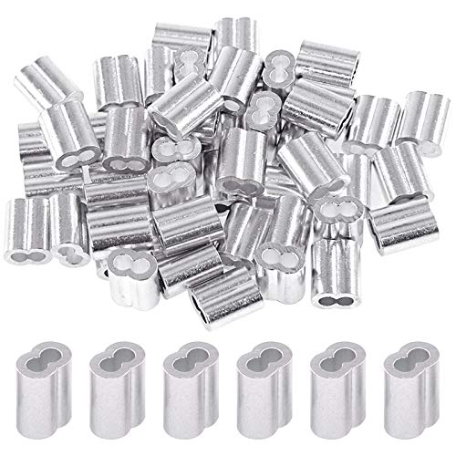 Glarks 200 Stück 3/32 Zoll (2,5 mm) Aluminium Crimpschlaufenhülsen Drahtseilhülsen Doppelhülsen für Drahtseil und Kabelleitungsende (3/32 Zoll - 200 Stück) von Glarks