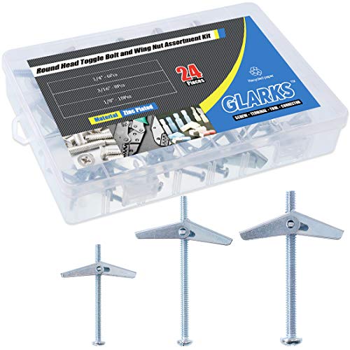 Glarks Set mit 24 Schrauben aus verzinktem Stahl, für schwere Gegenstände an Gipskartonplatten, 1/8, 3/16, 1/4 Zoll Glarks Set mit 24 Schrauben aus verzinktem Stahl, für schwere Gegenstände an Gipskartonplatten, 1/8, 3/16, 1/4 Zoll von Glarks