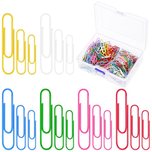 Glarks 450Pcs Farb-Papierklammern Set, 1.1In 1.3In 2In gemischten Farben beschichtete Metall-Papierklammern mit Aufbewahrungskasten von Glarks