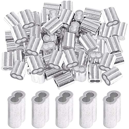 Glarks 50 Stück 6 mm Aluminium Crimpschlaufen-Hülsen Drahtseilhülsen Doppelhülsen für Drahtseile und Kabelleitungsende (1/4 Zoll - 50 Stück) von Glarks