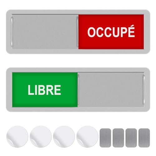 GlasFlength 2 PCS Türschild Frei/verdeckt mit 2 runden Aufklebern, 17,7 x 5,2 cm, Magnet-Schild, frei/besetzt, dekoratives Schild für Meetings, Toiletten, Schule, Büro, WC (Silber) von GlasFlength
