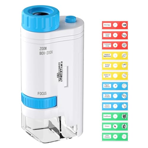 GlasFlength 80x-200x Mikroskop für Kinder, Taschenmikroskop Kinder mit 12 Objektträgern LED-Licht Microscope for Kids Handheld Mikroskope für Studenten Schule Biologie-Unterricht Erwachsene GlasFlength 80x-200x Mikroskop für Kinder, Taschenmikroskop Kinder mit 12 Objektträgern LED-Licht Microscope for Kids Handheld Mikroskope für Studenten Schule Biologie-Unterricht Erwachsene von GlasFlength