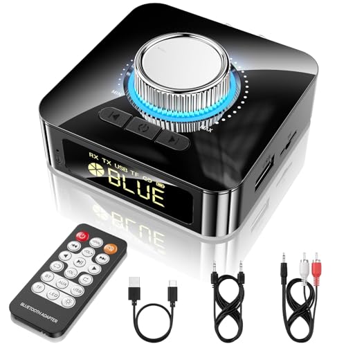 GlasFlength Bluetooth Adapter Stereoanlage, 5.4 Bluetooth Empfänger mit Aux 3.5mm RCA Kabel Low Latency 49ft Reichweite HiFi Blue Tooth Audio Receiver für TV/Lautsprecher/Desktop-Computer/Projektoren von GlasFlength